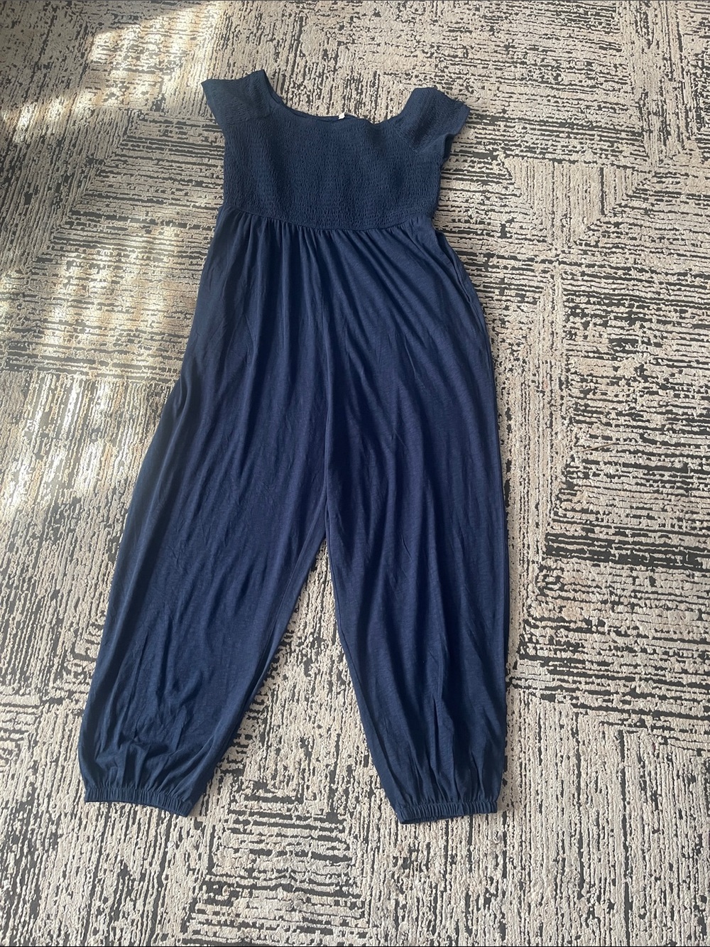 American Eagle Outfitters Navy Smocked Bodice Jumpsuit